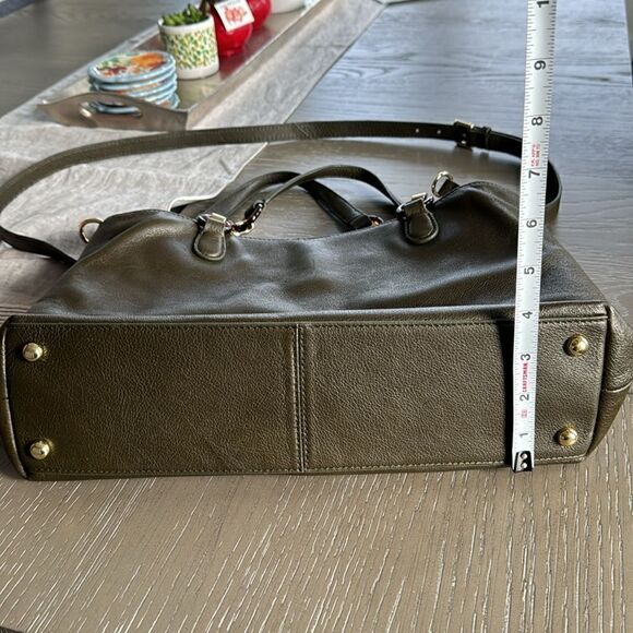 TALBOTS Soft Pebbled Leather Satchel Crossbody Shoulder Bag Olive Green Purse - Picture 9 of 16